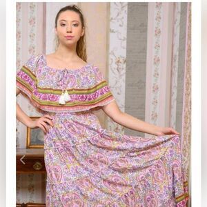 Anthropologie Barok Paris Floral Paisley Off the Shoulder Midi Dress| Size S